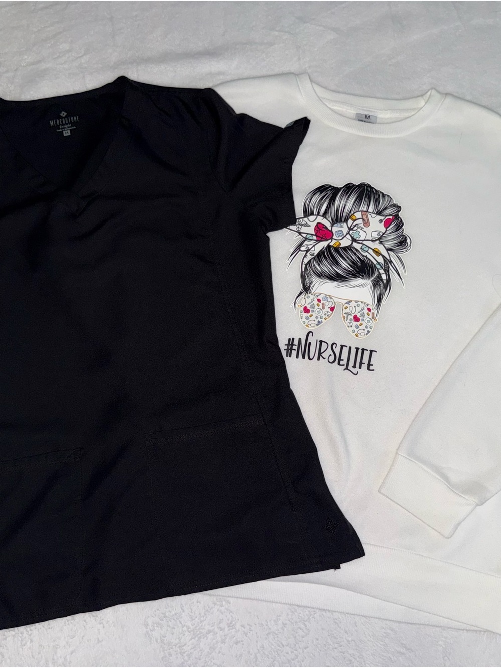 Nurse Clothing Bundle Med Couture Scrub Top NurseLife Sweatshirt Graphic Tees M - Picture 2 of 14